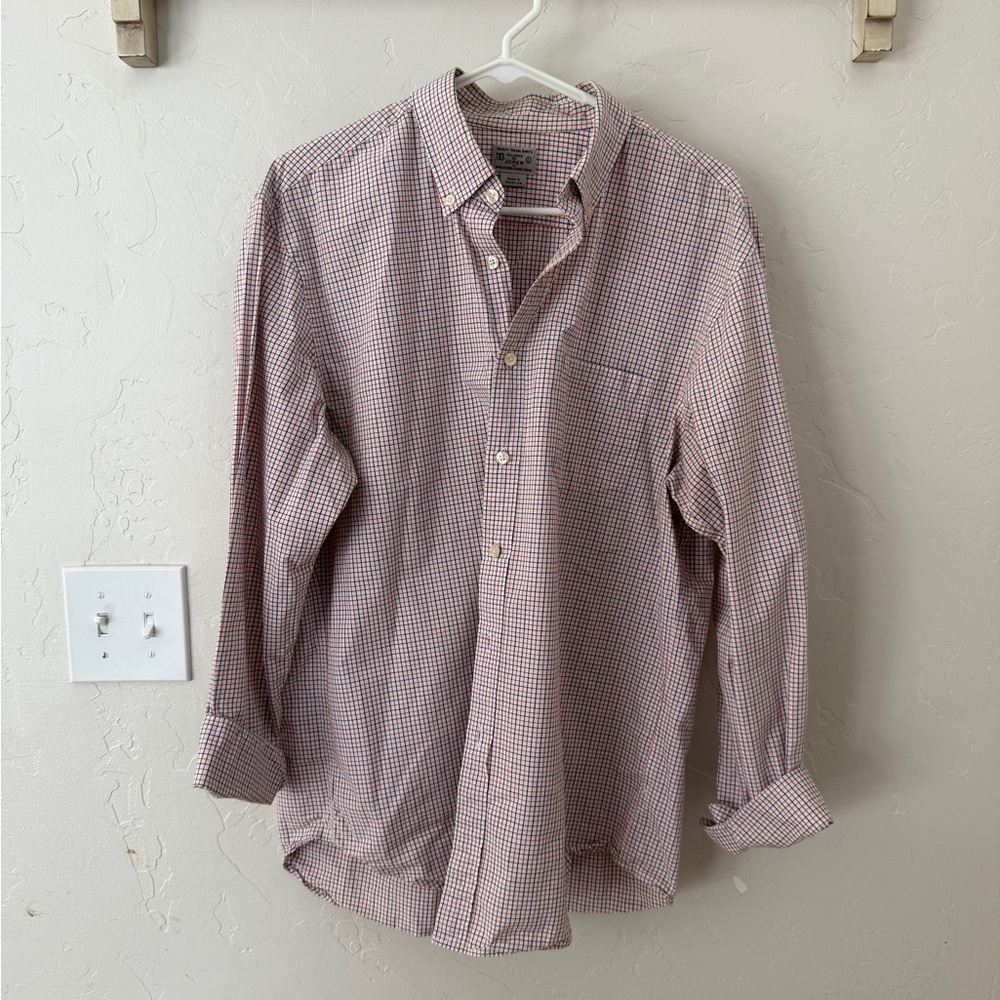J. Crew Men's Red and White Checkered Shirt